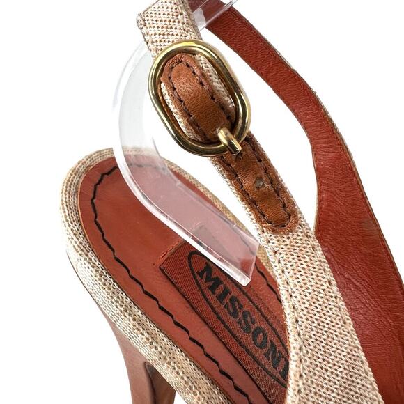 MISSONI Signature Leather Slingback 5" Platform Heel in Beige & Cream Size 7 - Picture 9 of 16